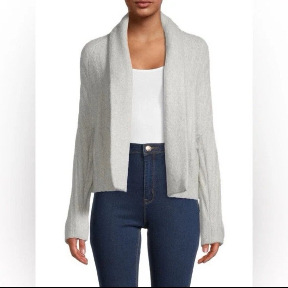 Vince Open Cardigan Shawl Collar Ribbed Alpaca Blend Light Gray Sweater Large